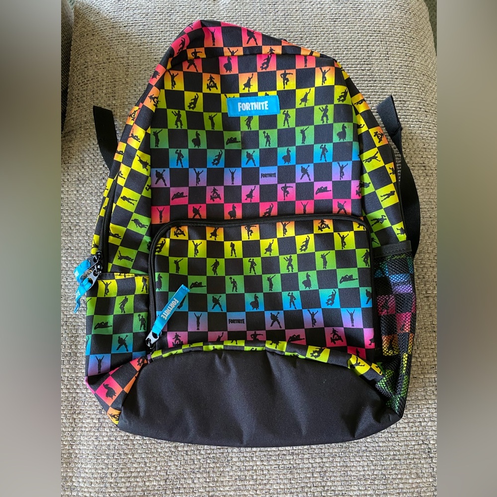 FORTNITE Amplify Backpack Rainbow Checkered Computer Pocket Bag with Pockets